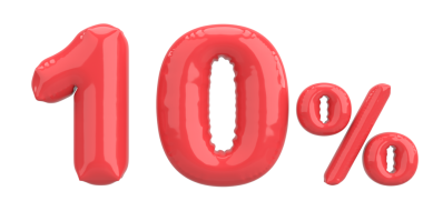 Yüzde on. % 10 balon mesajı. 3B illüstrasyon.