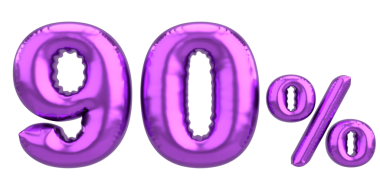 Yüzde doksan. % 90 balon mesajı. 3B illüstrasyon.