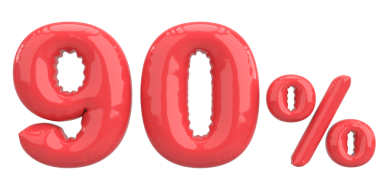 Yüzde doksan. % 90 balon mesajı. 3B illüstrasyon.