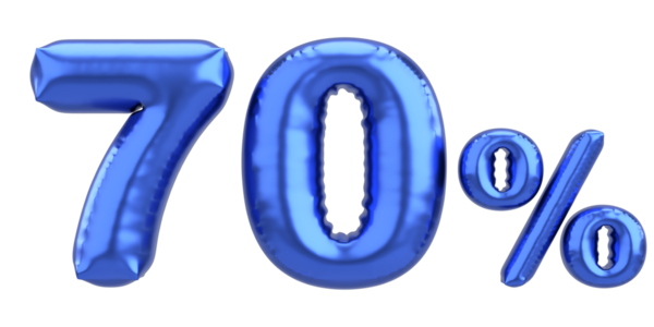 Yüzde yetmiş. % 70 balon mesajı. 3B illüstrasyon.