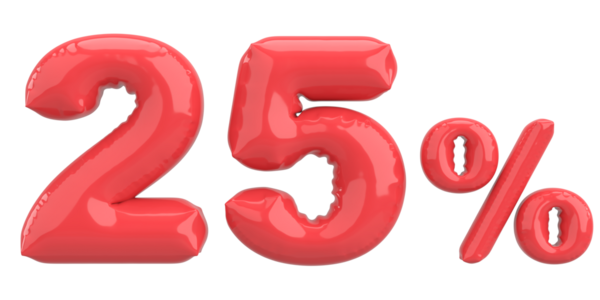 Yüzde yirmi beş. % 25 balon mesajı. 3B illüstrasyon.