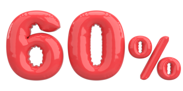 Yüzde altmış. % 60 balon mesajı. 3B illüstrasyon.