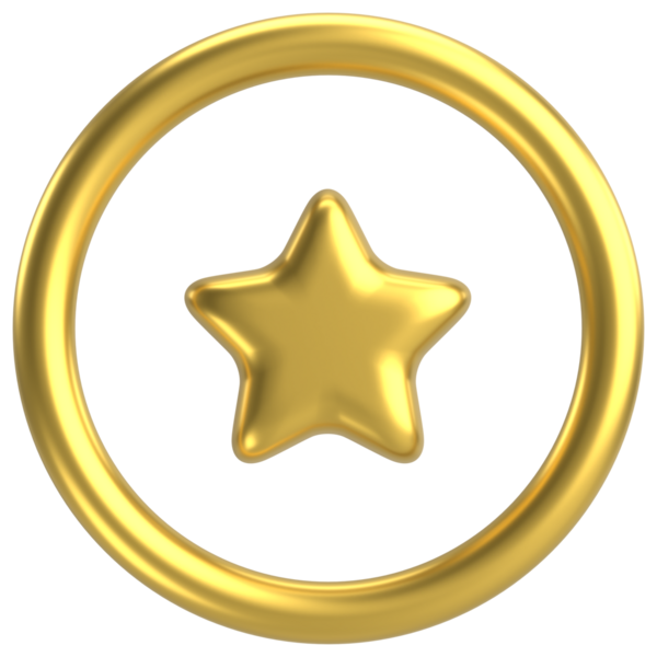 İnceleme düğmesi. Yıldız ikonu. 3B illüstrasyon.