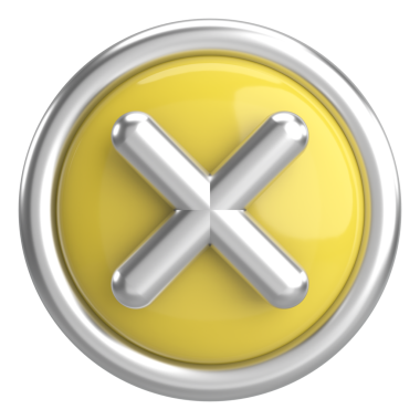 Üç boyutlu kapatma düğmesi. Çapraz. 3B illüstrasyon.