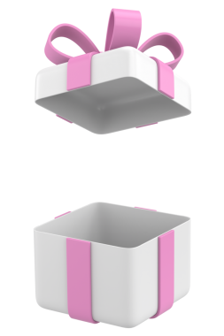 Hediye Kutusu açıldı. Üç boyutlu hediye kutusu. 3B illüstrasyon.