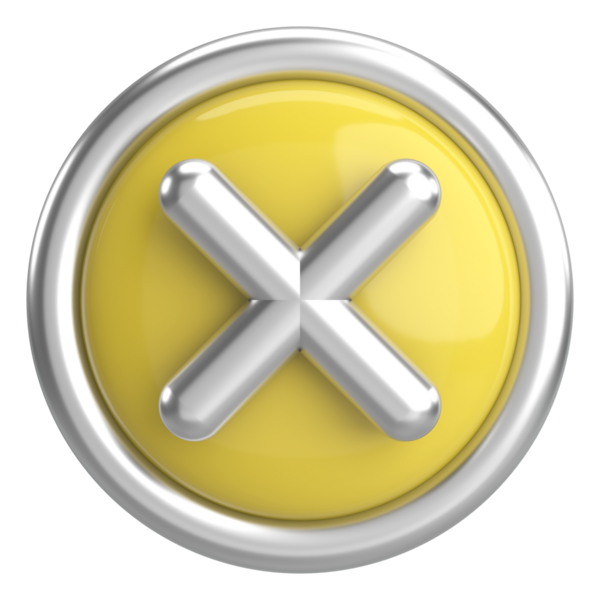 Üç boyutlu kapatma düğmesi. Çapraz. 3B illüstrasyon.