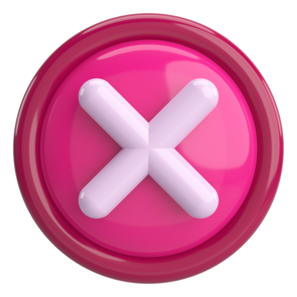 Üç boyutlu kapatma düğmesi. Çapraz. 3B illüstrasyon.