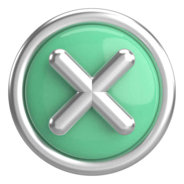 Üç boyutlu kapatma düğmesi. Çapraz. 3B illüstrasyon.