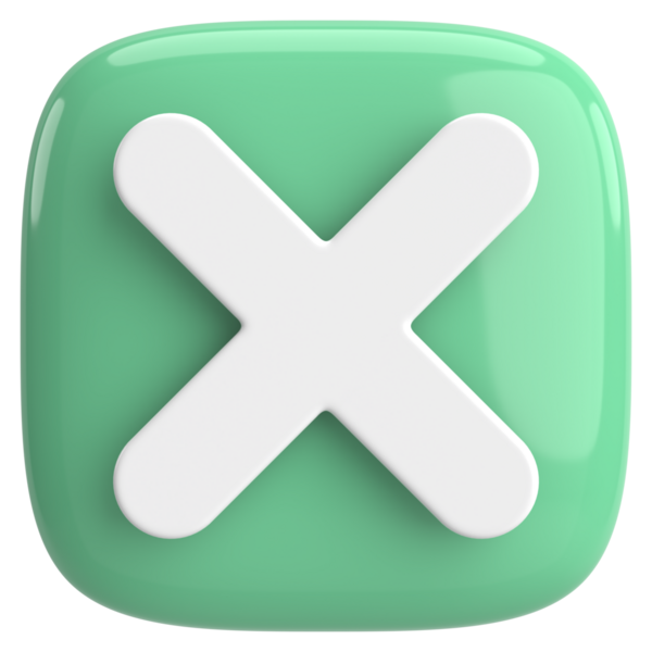 Üç boyutlu kapatma düğmesi. Çapraz. 3B illüstrasyon.