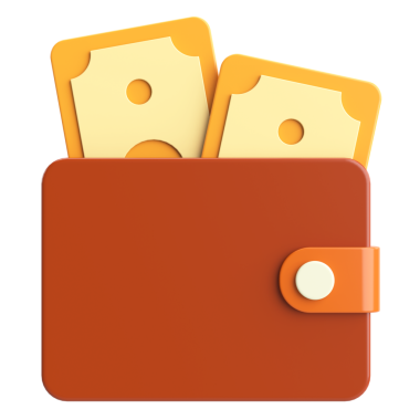 Üç boyutlu cüzdan. Para için. 3B illüstrasyon.