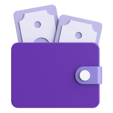 Üç boyutlu cüzdan. Para için. 3B illüstrasyon.