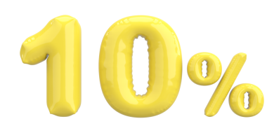 Yüzde on. % 10 balon mesajı. 3B illüstrasyon.