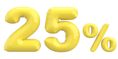 Yüzde yirmi beş. % 25 balon mesajı. 3B illüstrasyon.