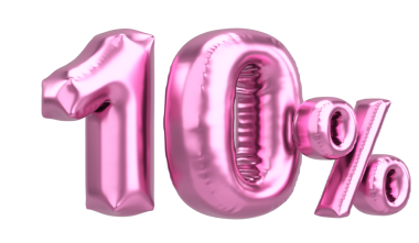 Yüzde on. % 10 balon mesajı. 3B illüstrasyon.