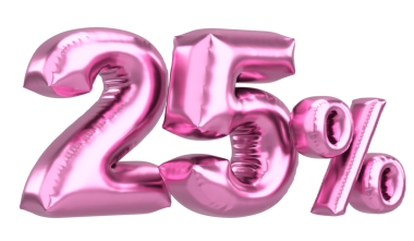 Yüzde yirmi beş. % 25 balon mesajı. 3B illüstrasyon.