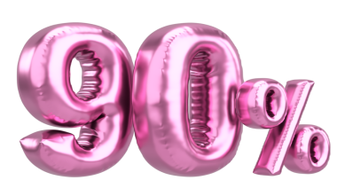 Yüzde doksan. % 90 balon mesajı. 3B illüstrasyon.