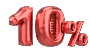 Yüzde on. % 10 balon mesajı. 3B illüstrasyon.