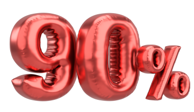 Yüzde doksan. % 90 balon mesajı. 3B illüstrasyon.