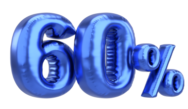 Yüzde altmış. % 60 balon mesajı. 3B illüstrasyon.