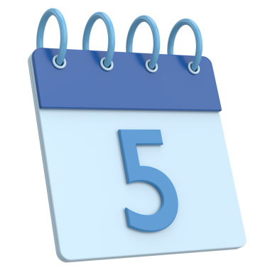 Üç boyutlu takvim. Beşinci gün. Ayın beşinci günü. 3B illüstrasyon.