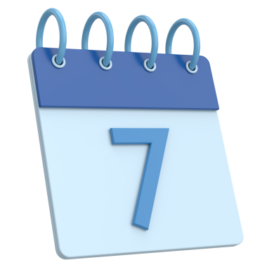 Üç boyutlu takvim. Yedinci gün. Ayın yedinci günü. 3B illüstrasyon.