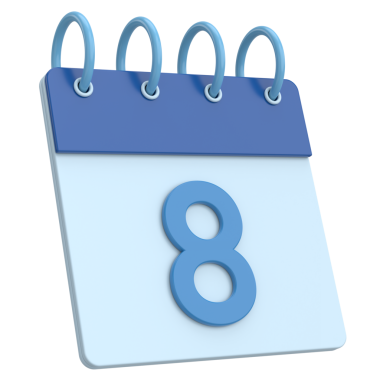 Üç boyutlu takvim. 8. gün. Ayın sekizinci günü. 3B illüstrasyon.