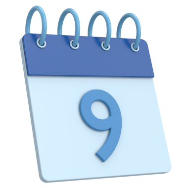 Üç boyutlu takvim. 9. gün. Ayın dokuzuncu günü. 3B illüstrasyon.