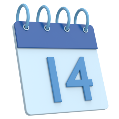 Üç boyutlu takvim. 14. gün. Ayın on dördüncü günü. 3B illüstrasyon.