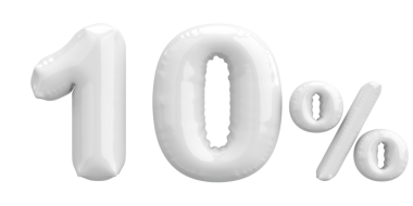 Yüzde on. % 10 balon mesajı. 3B illüstrasyon.