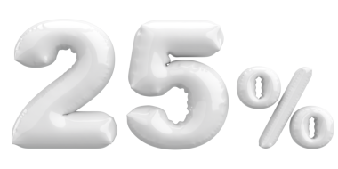 Yüzde yirmi beş. % 25 balon mesajı. 3B illüstrasyon.