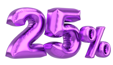 Yüzde yirmi beş. % 25 balon mesajı. 3B illüstrasyon.