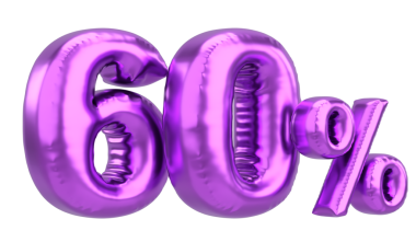 Yüzde altmış. % 60 balon mesajı. 3B illüstrasyon.