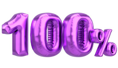 Yüzde yüz. % 100 balon mesajı. 3B illüstrasyon.