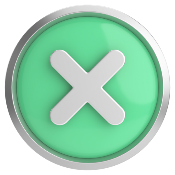 Üç boyutlu kapatma düğmesi. Çapraz. 3B illüstrasyon.