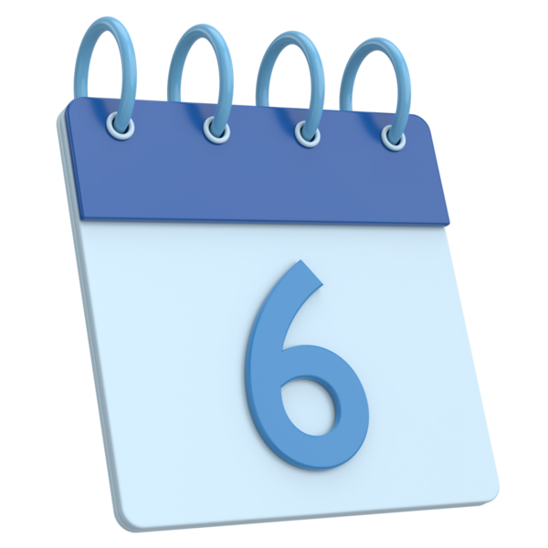 Üç boyutlu takvim. Altıncı gün. Ayın altıncı günü. 3B illüstrasyon.