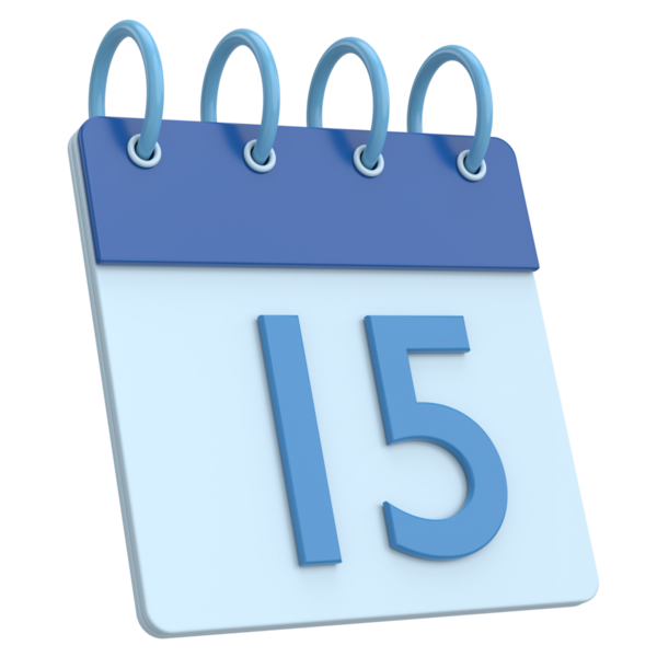 Üç boyutlu takvim. 15. gün. Ayın on beşinci günü. 3B illüstrasyon.