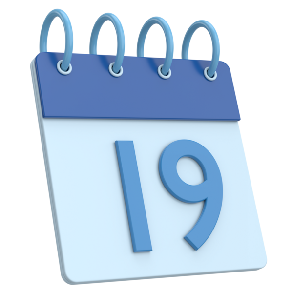 Üç boyutlu takvim. 19. gün. Ayın on dokuzuncu günü. 3B illüstrasyon.