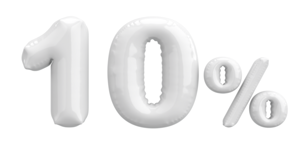 Yüzde on. % 10 balon mesajı. 3B illüstrasyon.