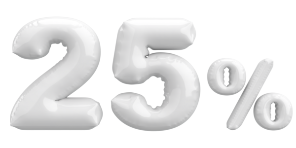 Yüzde yirmi beş. % 25 balon mesajı. 3B illüstrasyon.