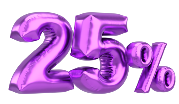 Yüzde yirmi beş. % 25 balon mesajı. 3B illüstrasyon.