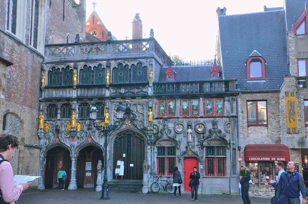 stock image 30-10-2014 Brussels, Belgium - Main entrance of Bruges Basilica of the Holy Blood, showcasing its incredible facade