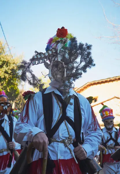 Almiruete, İspanya 25-02-2017 - Almiruete geleneksel kış festivalinde inek çanları ve korkunç maskeli kılık değiştirmiş kişiler.