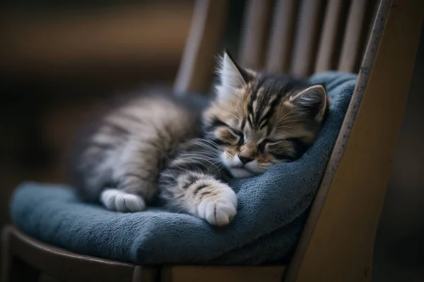 Şirin Kedicik Sandalyenin Üstünde Uyuyor — Stok fotoğraf