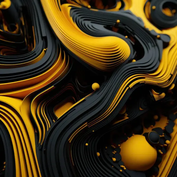 stock image A dynamic abstract design vividly showcasing flowing black and yellow patterns that create a sense of depth