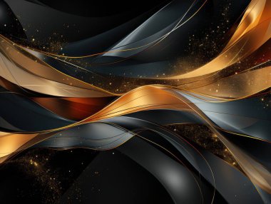 This stunning abstract design showcases beautifully flowing waves crafted in captivating black and gold tones clipart