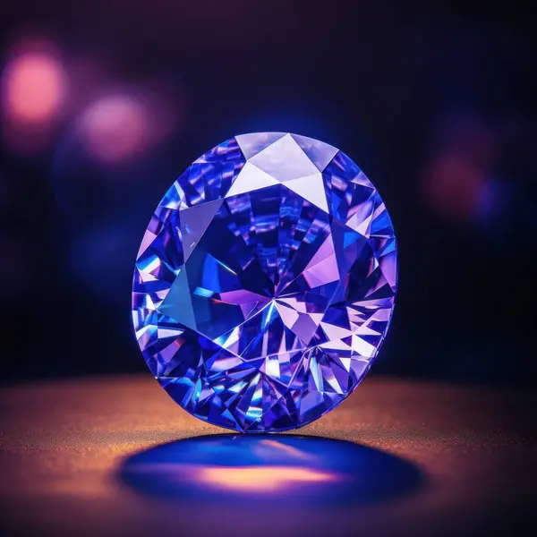 stock image A stunning blue diamond is elegantly sitting atop a rough rock, catching the light beautifully in its facets and radiating charm