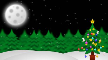 Noel ağacı ve karlı bir Noel arkaplanı. Noel dilekleri illüstrasyon.