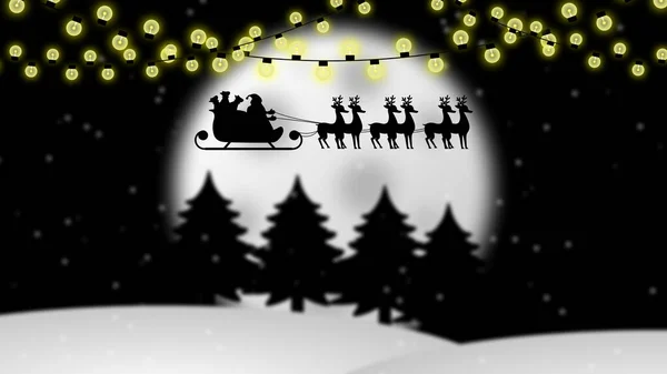 Santa Claus, deer\'s and Moon on night time background. Christmas related concept.