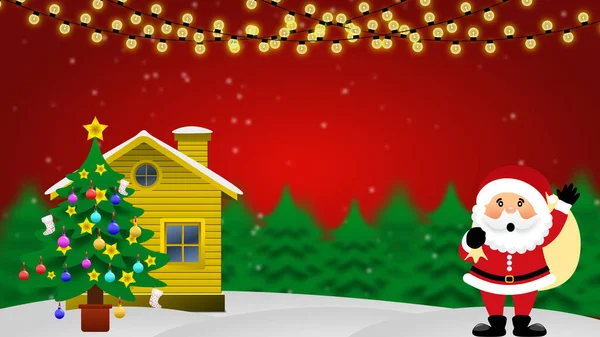 Tło Boże Narodzenie Mikołajem Domu Urządzone Choinki Koncepcja Nowego Roku — Zdjęcie stockowe
