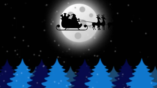 Άγιος Βασίλης Ελάφια Και Χιόνι Χριστούγεννα Νύχτα Φόντο — Φωτογραφία Αρχείου